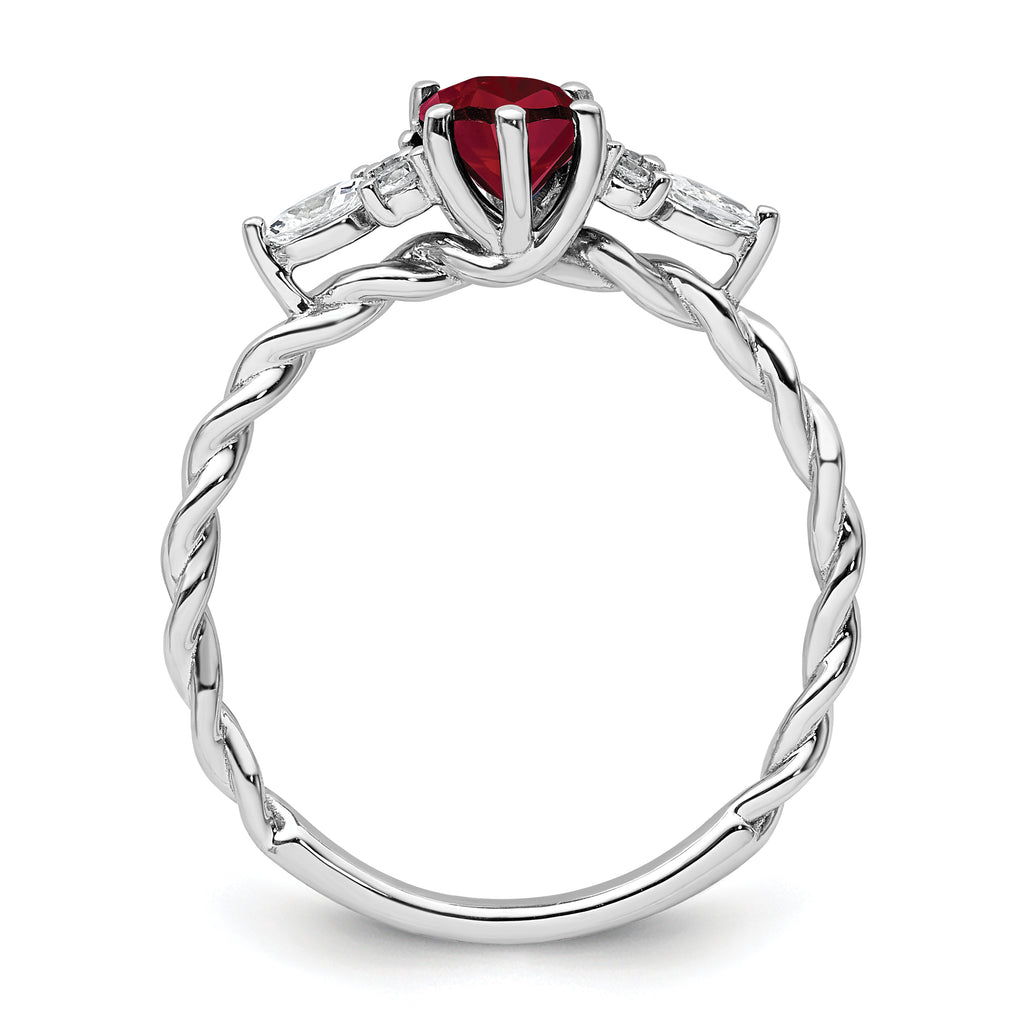 14K White Gold Polished Diamond and Lab Created Ruby Twisted Ring