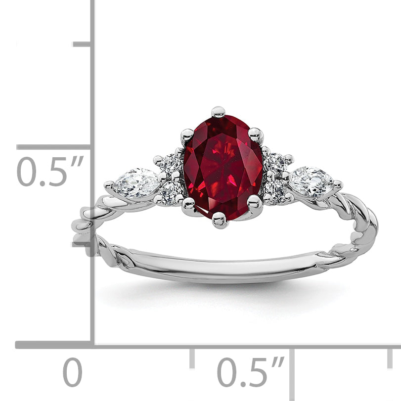 14K White Gold Polished Diamond and Lab Created Ruby Twisted Ring