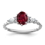 14K White Gold Polished Diamond and Lab Created Ruby Twisted Ring