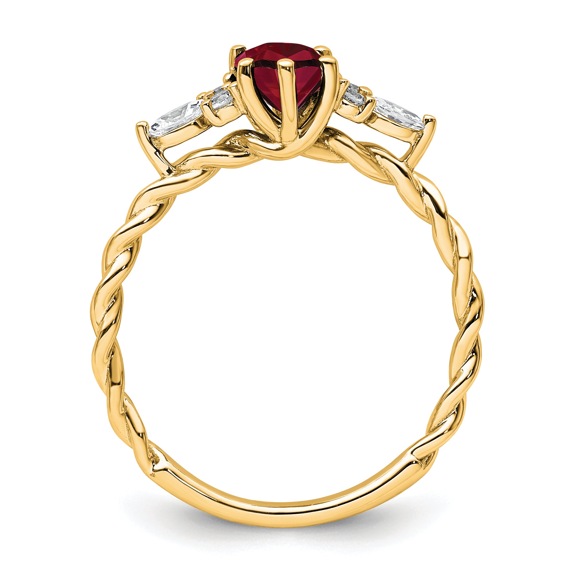 14K Polished Diamond and Lab Created Ruby Twisted Ring
