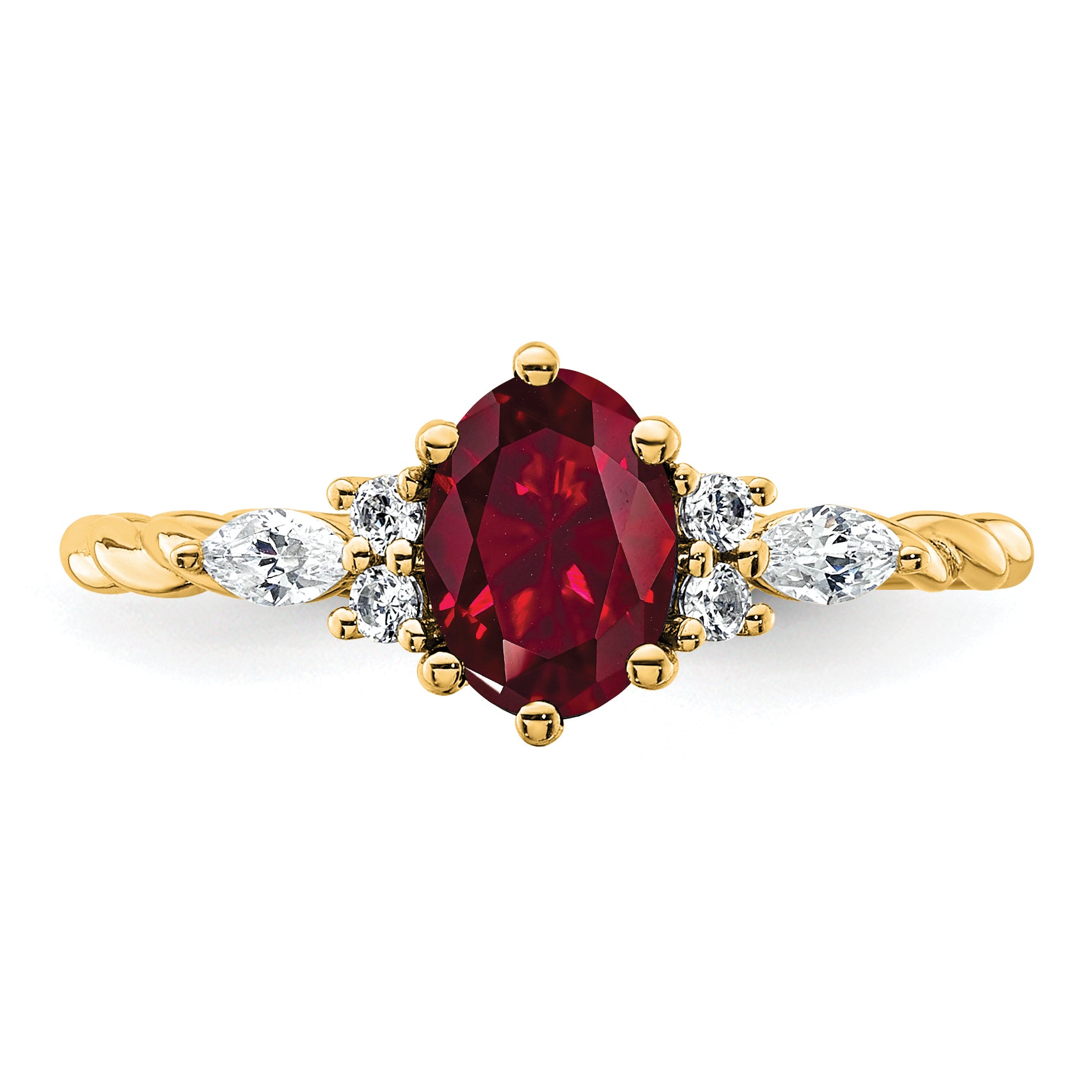 14K Polished Diamond and Lab Created Ruby Twisted Ring