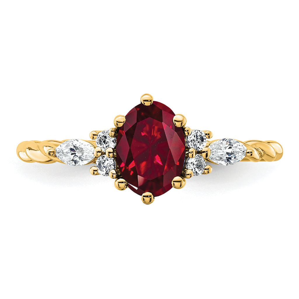 14K Polished Diamond and Lab Created Ruby Twisted Ring