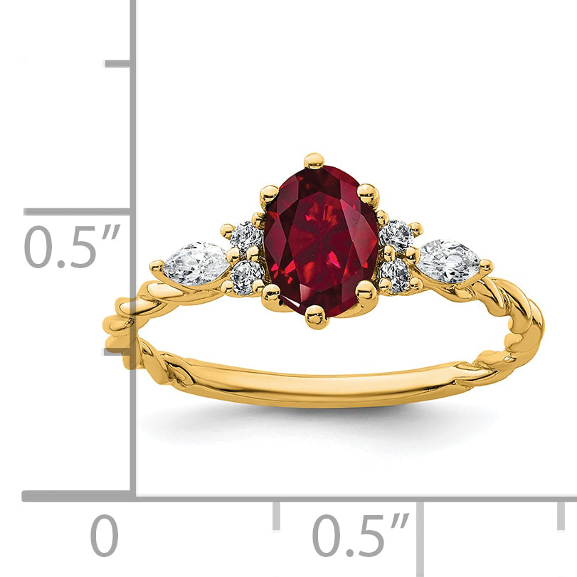 14K Polished Diamond and Lab Created Ruby Twisted Ring