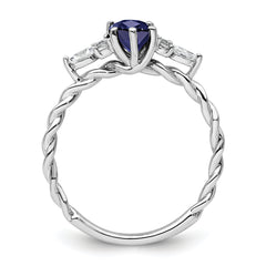 14K White Gold Polished Diamond and Lab Created Sapphire Twisted Ring