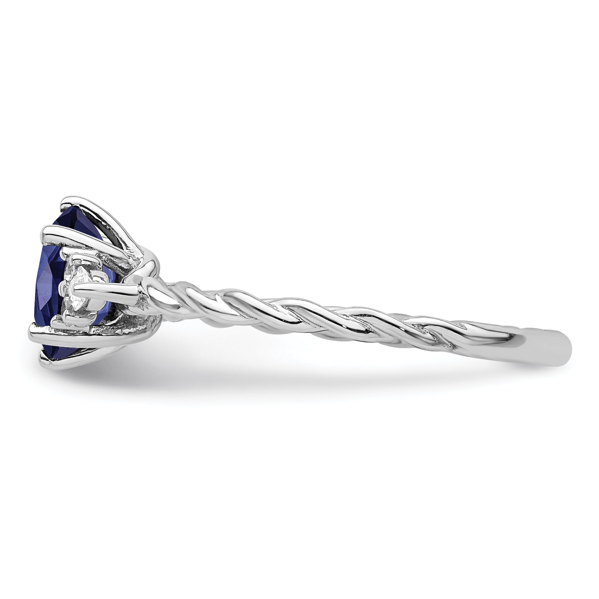 14K White Gold Polished Diamond and Lab Created Sapphire Twisted Ring
