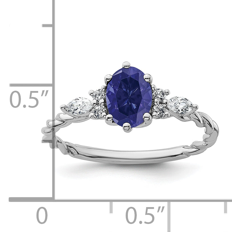 14K White Gold Polished Diamond and Lab Created Sapphire Twisted Ring
