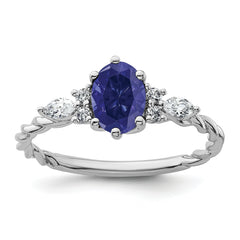 14K White Gold Polished Diamond and Lab Created Sapphire Twisted Ring