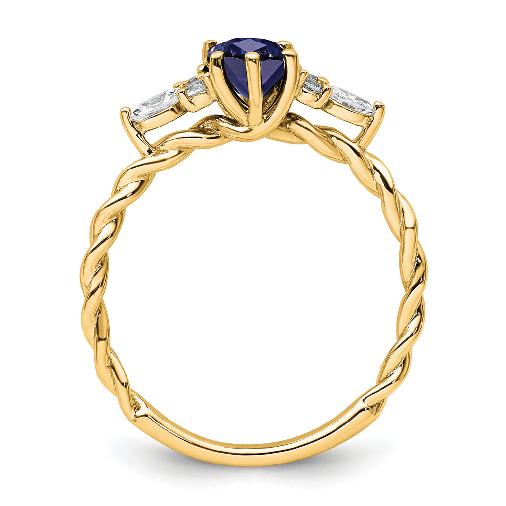 14K Polished Diamond and Lab Created Sapphire Twisted Ring