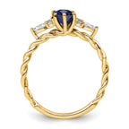 14K Polished Diamond and Lab Created Sapphire Twisted Ring