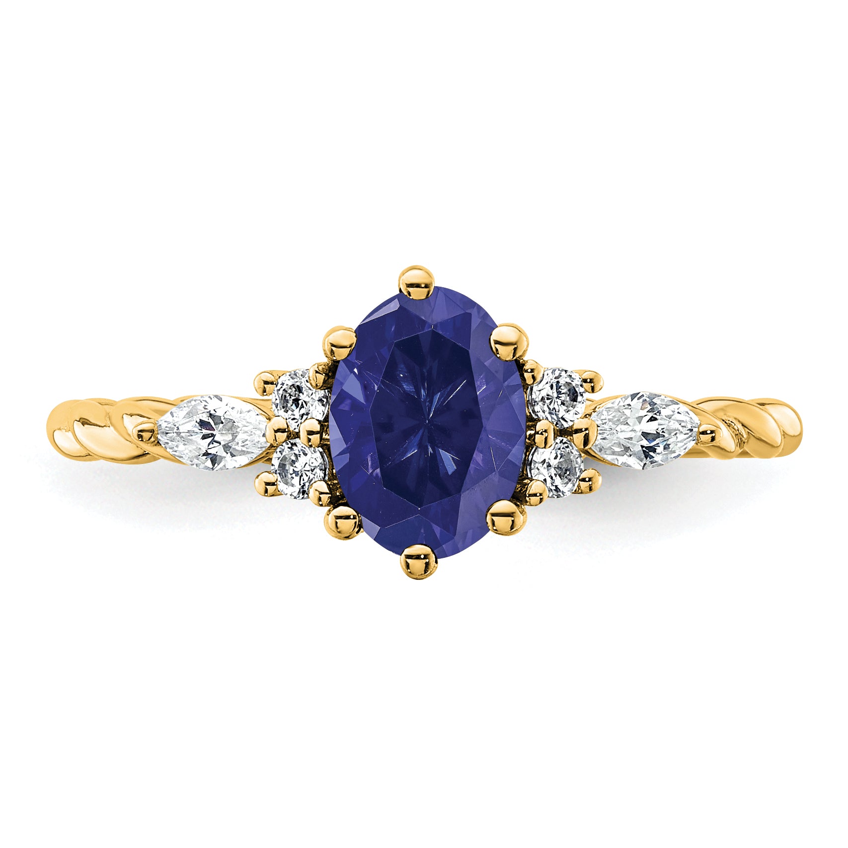 14K Polished Diamond and Lab Created Sapphire Twisted Ring