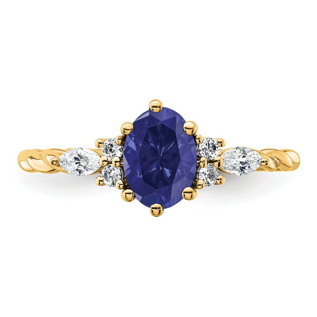 14K Polished Diamond and Lab Created Sapphire Twisted Ring