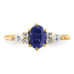 14K Polished Diamond and Lab Created Sapphire Twisted Ring