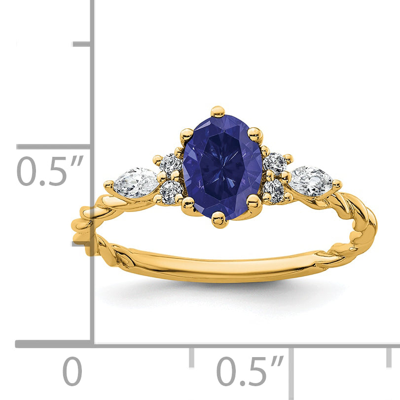 14K Polished Diamond and Lab Created Sapphire Twisted Ring