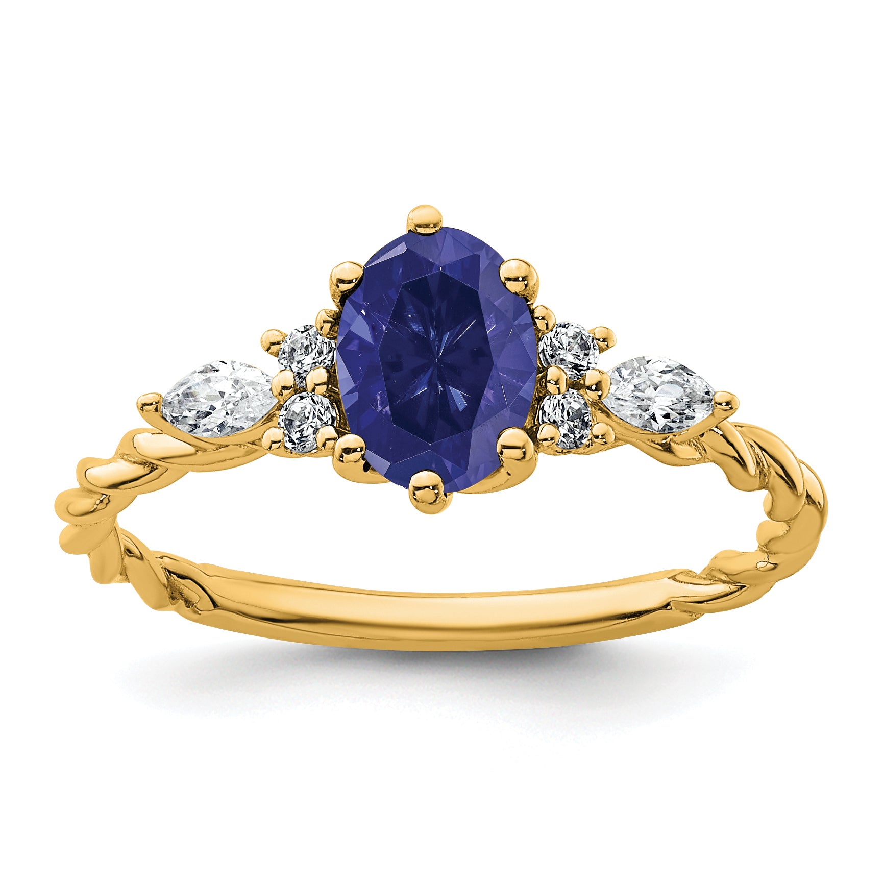 14K Polished Diamond and Lab Created Sapphire Twisted Ring Main image