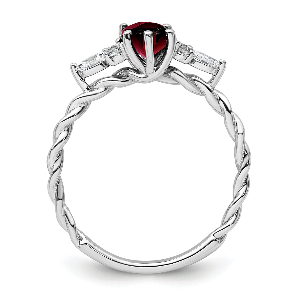 14K White Gold Polished Diamond and Garnet Twisted Ring