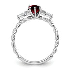 14K White Gold Polished Diamond and Garnet Twisted Ring