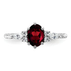 14K White Gold Polished Diamond and Garnet Twisted Ring