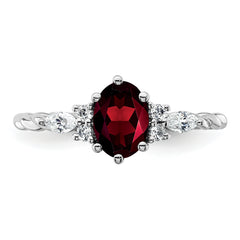 14K White Gold Polished Diamond and Garnet Twisted Ring