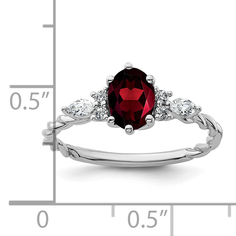 14K White Gold Polished Diamond and Garnet Twisted Ring