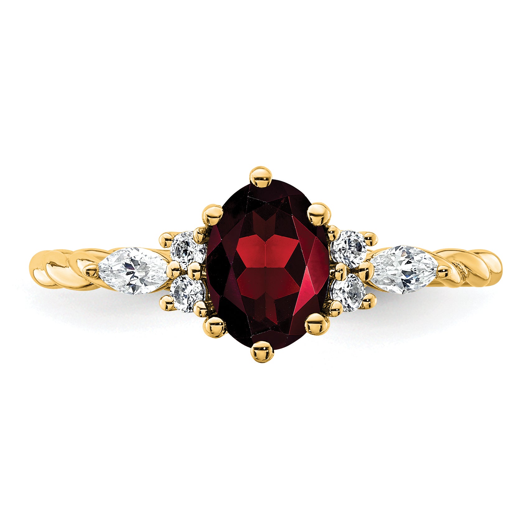 14K Polished Diamond and Garnet Twisted Ring