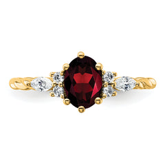 14K Polished Diamond and Garnet Twisted Ring
