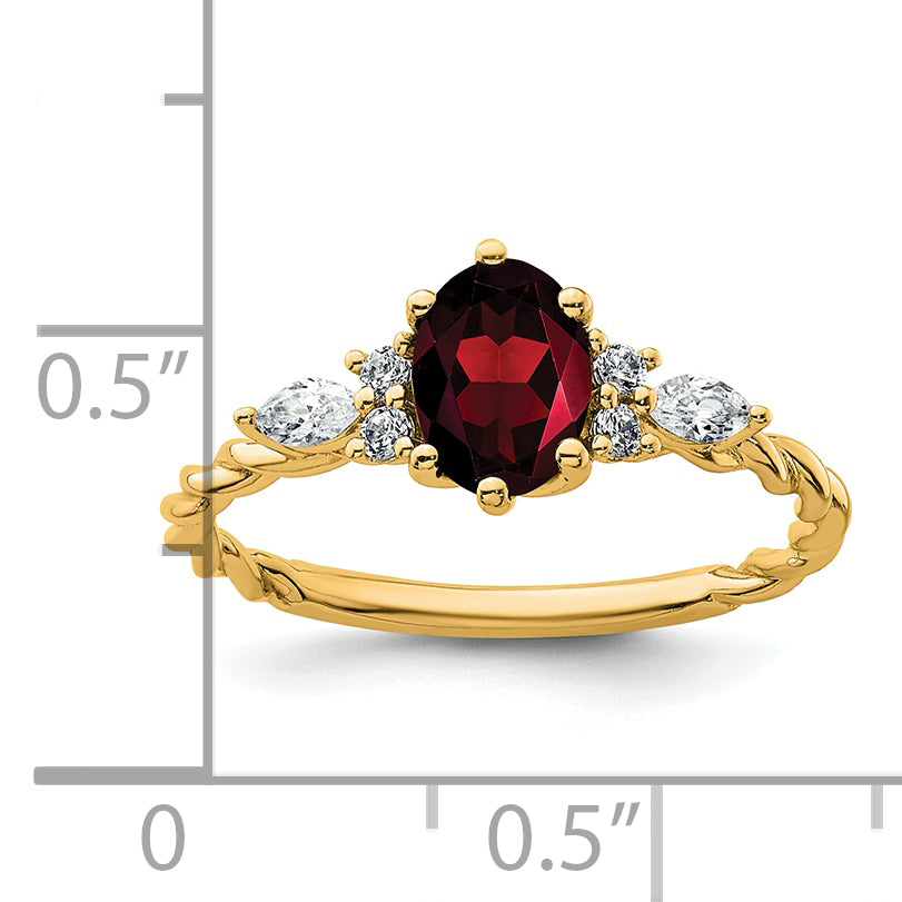 14K Polished Diamond and Garnet Twisted Ring