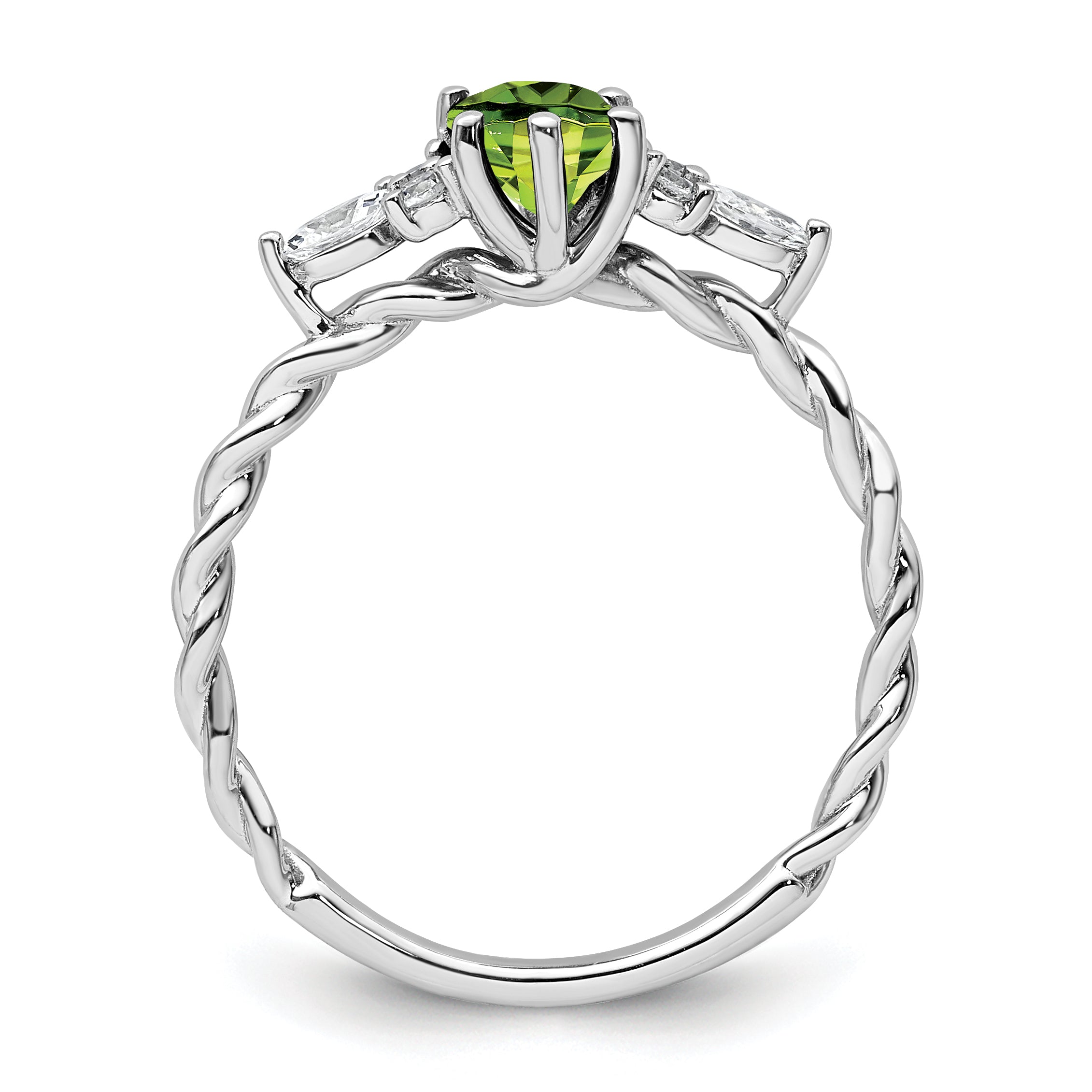 14K White Gold Polished Diamond and Peridot Twisted Ring