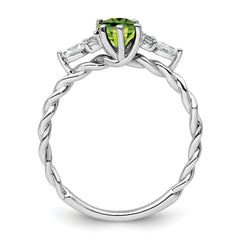 14K White Gold Polished Diamond and Peridot Twisted Ring