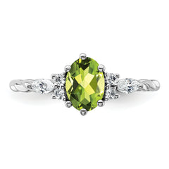 14K White Gold Polished Diamond and Peridot Twisted Ring