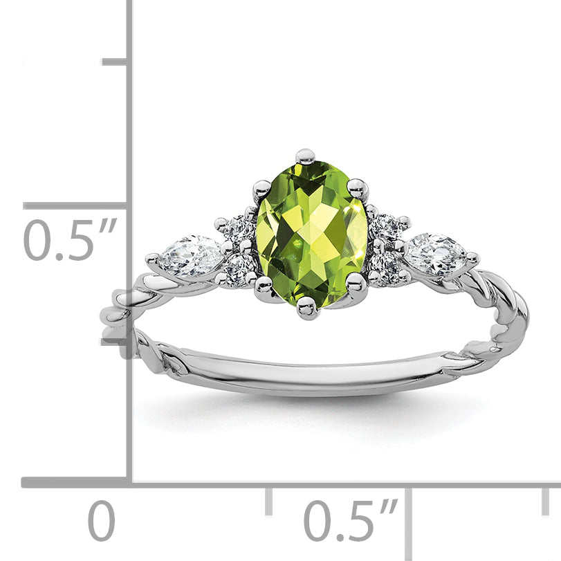 14K White Gold Polished Diamond and Peridot Twisted Ring
