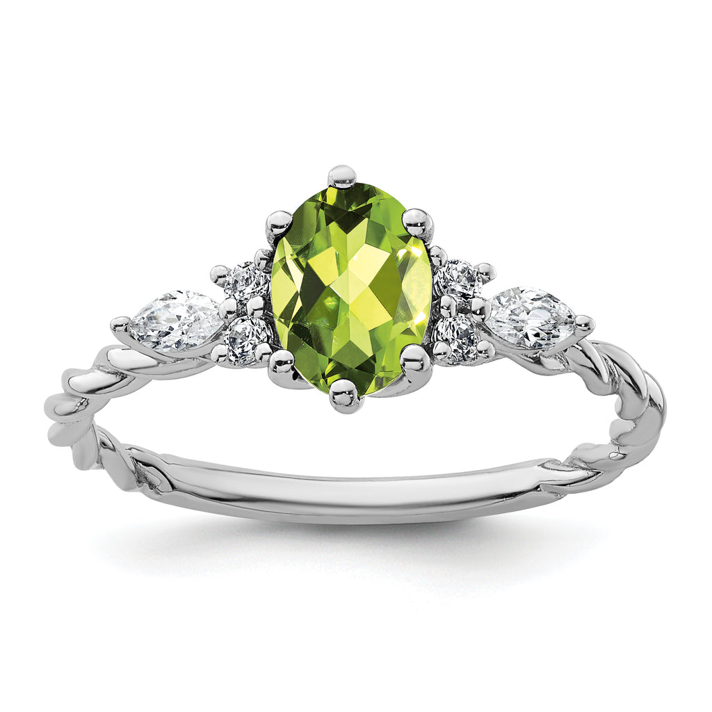 14K White Gold Polished Diamond and Peridot Twisted Ring