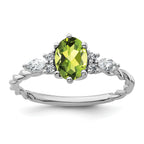 14K White Gold Polished Diamond and Peridot Twisted Ring