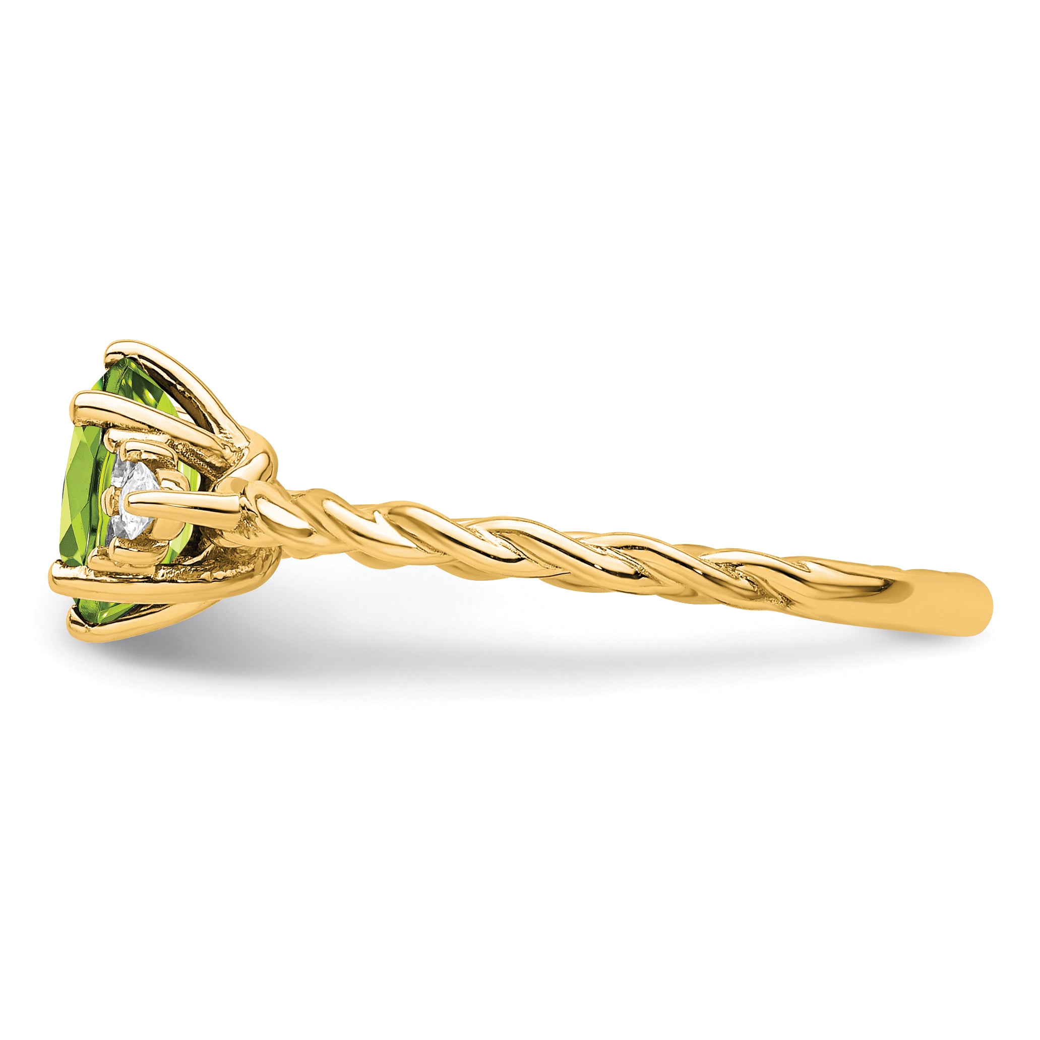 14K Polished Diamond and Peridot Twisted Ring