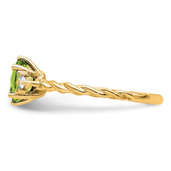 14K Polished Diamond and Peridot Twisted Ring