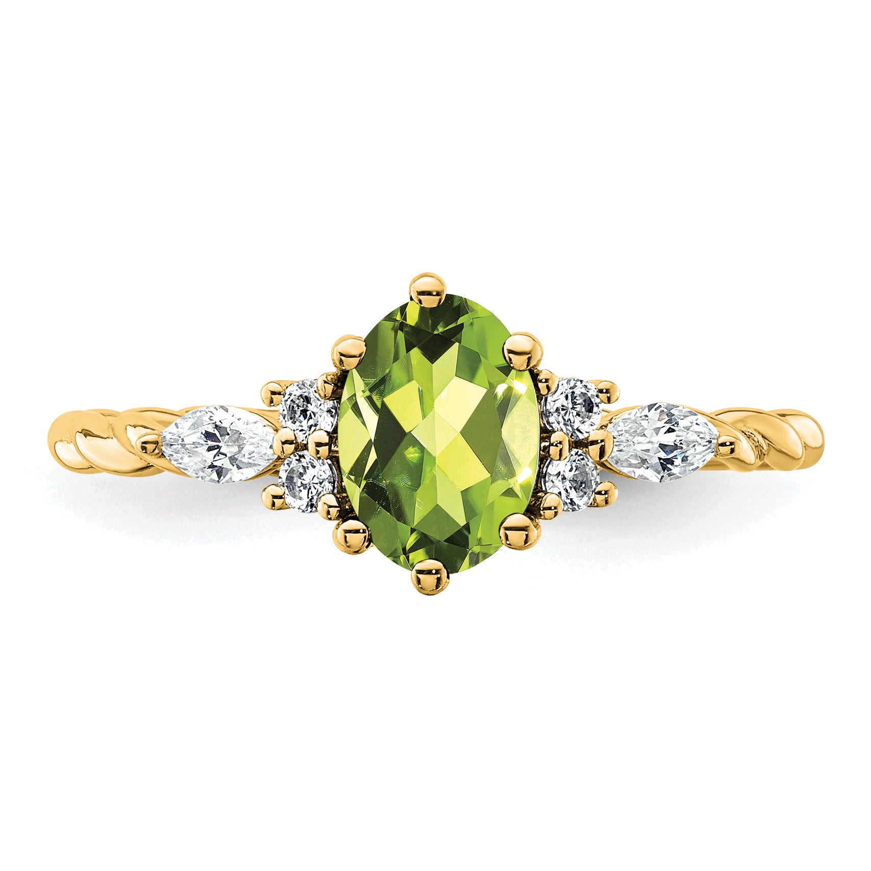 14K Polished Diamond and Peridot Twisted Ring