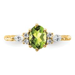 14K Polished Diamond and Peridot Twisted Ring