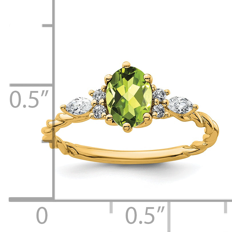14K Polished Diamond and Peridot Twisted Ring