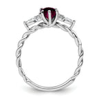 14K White Gold Polished Diamond and Rhodolite Garnet Twisted Ring