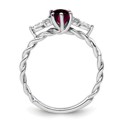 14K White Gold Polished Diamond and Rhodolite Garnet Twisted Ring