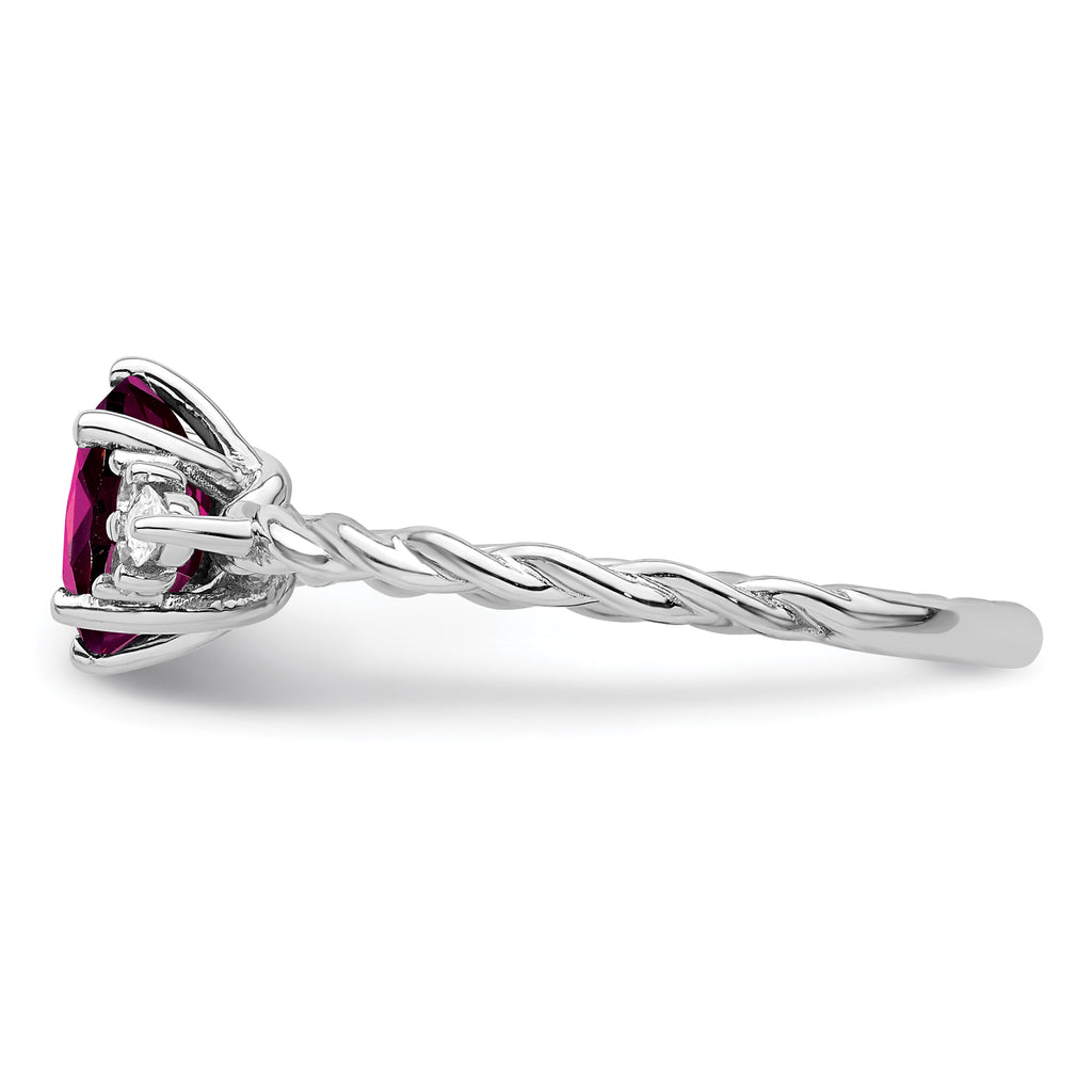 14K White Gold Polished Diamond and Rhodolite Garnet Twisted Ring