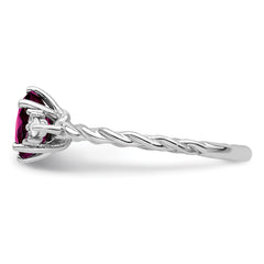 14K White Gold Polished Diamond and Rhodolite Garnet Twisted Ring