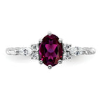 14K White Gold Polished Diamond and Rhodolite Garnet Twisted Ring