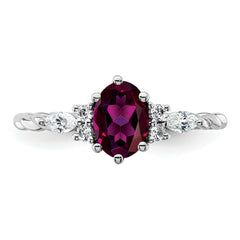 14K White Gold Polished Diamond and Rhodolite Garnet Twisted Ring