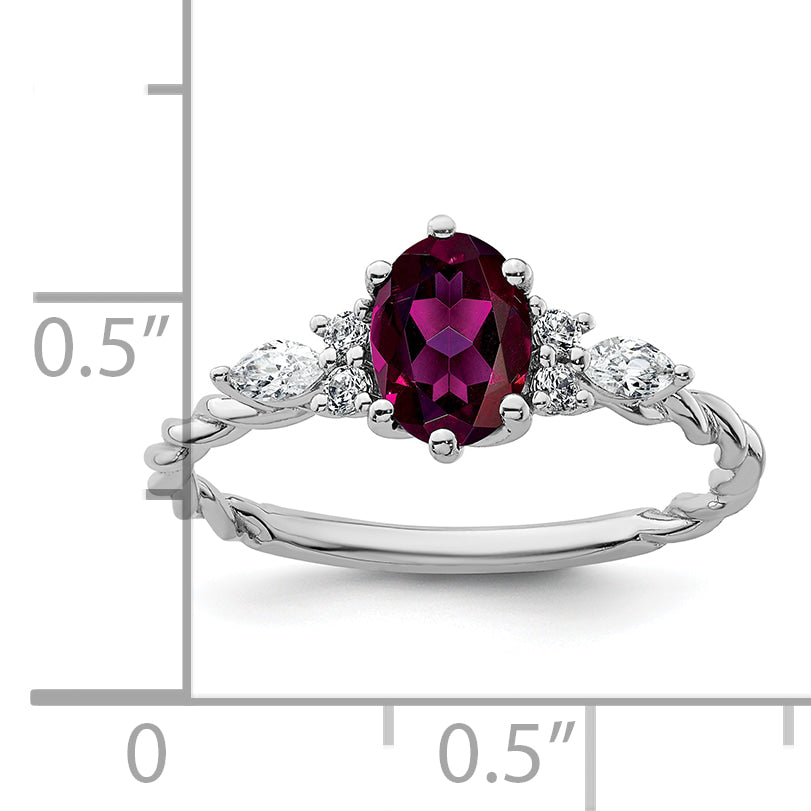 14K White Gold Polished Diamond and Rhodolite Garnet Twisted Ring