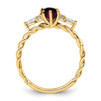 14K Polished Diamond and Rhodolite Garnet Twisted Ring