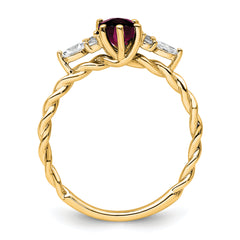 14K Polished Diamond and Rhodolite Garnet Twisted Ring