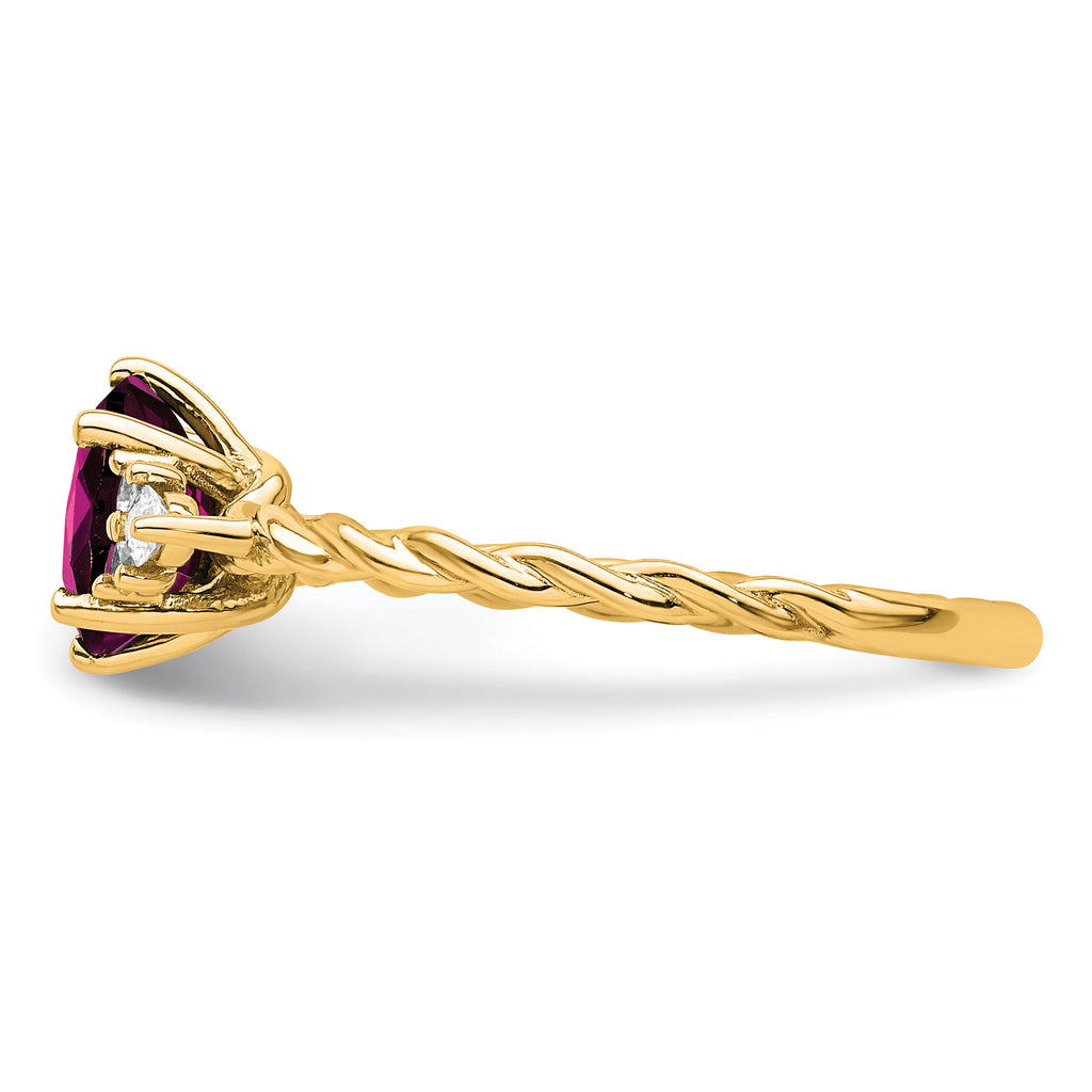 14K Polished Diamond and Rhodolite Garnet Twisted Ring