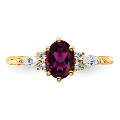 14K Polished Diamond and Rhodolite Garnet Twisted Ring