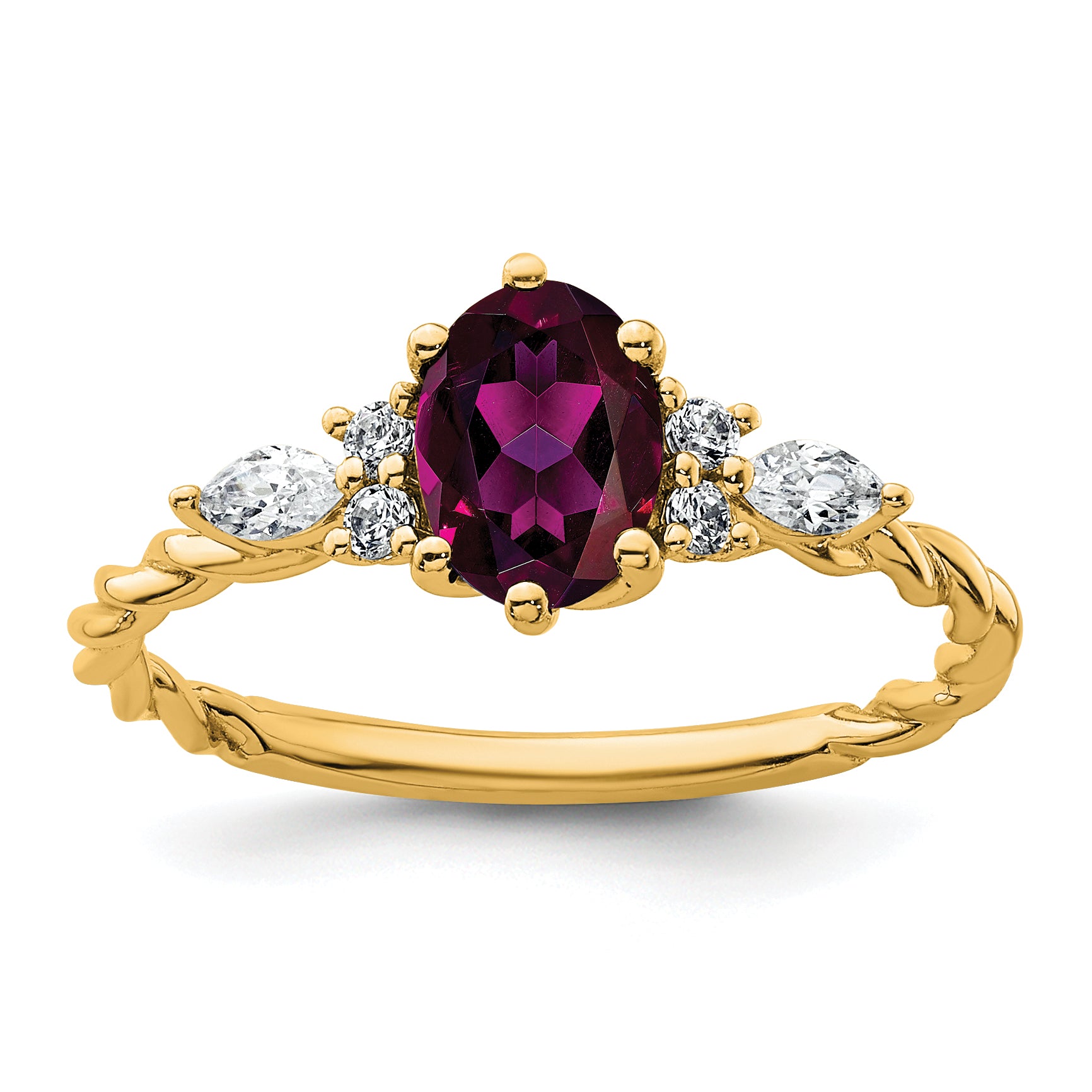 14K Polished Diamond and Rhodolite Garnet Twisted Ring Main image