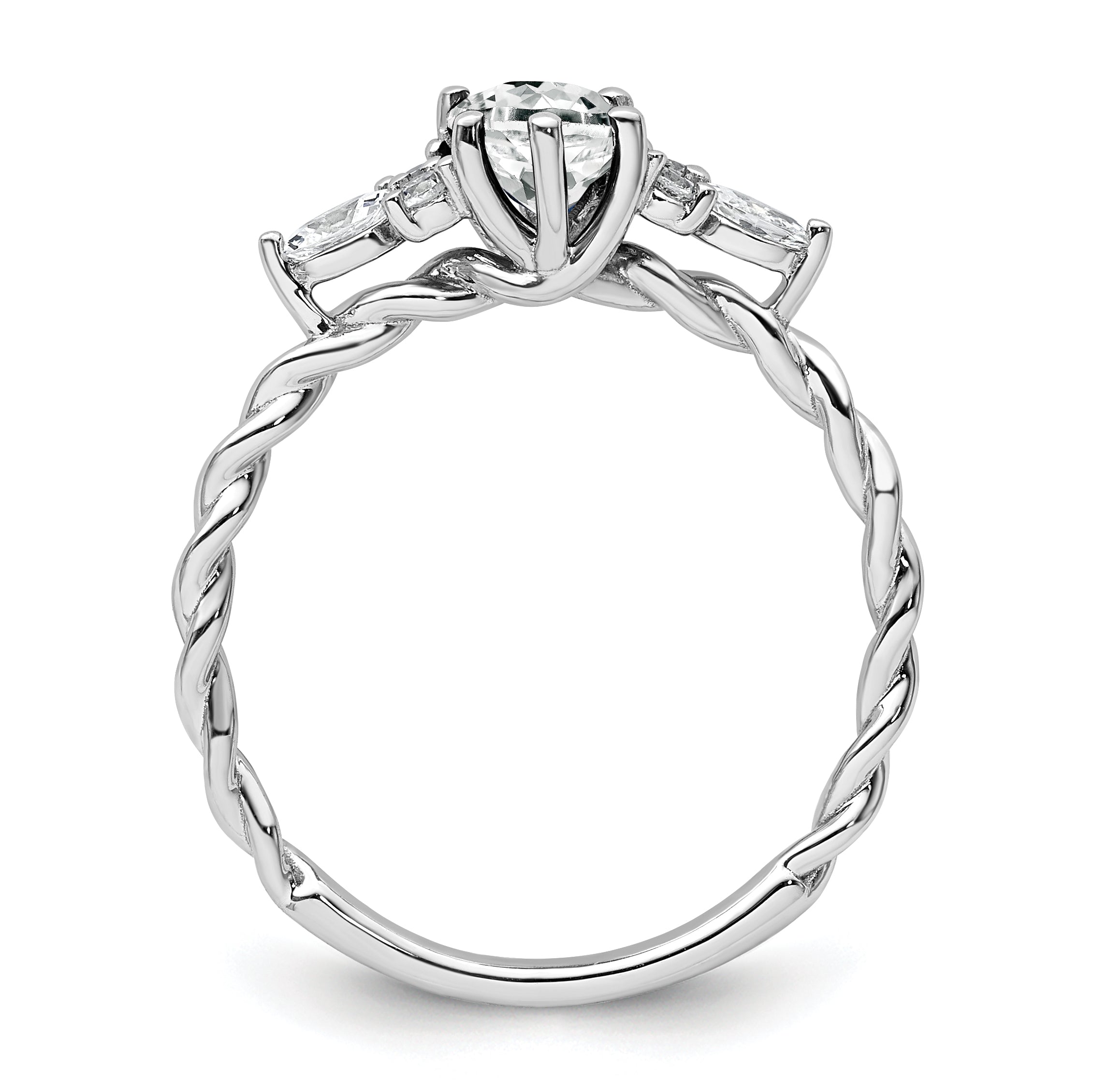 14K White Gold Polished Diamond and White Topaz Twisted Ring